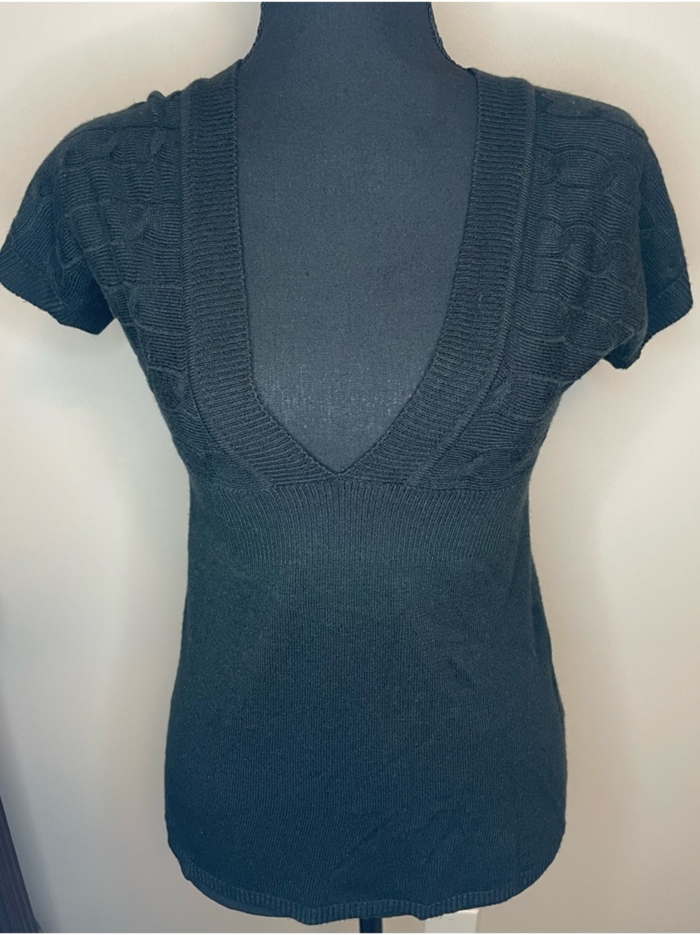New York & Company Black Knit Top with V-Neck